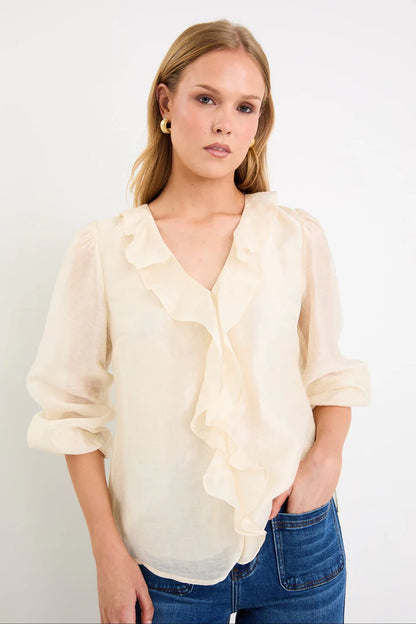 By Rosa Breeze Ivory Frill Front LS Top