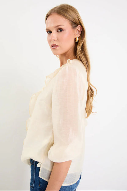 By Rosa Breeze Ivory Frill Front LS Top