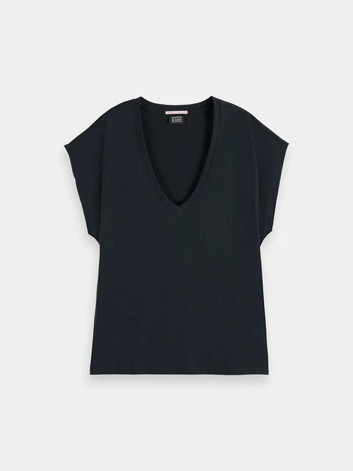 Scotch & Soda V Neck Slub Tee Shirt in Black or White