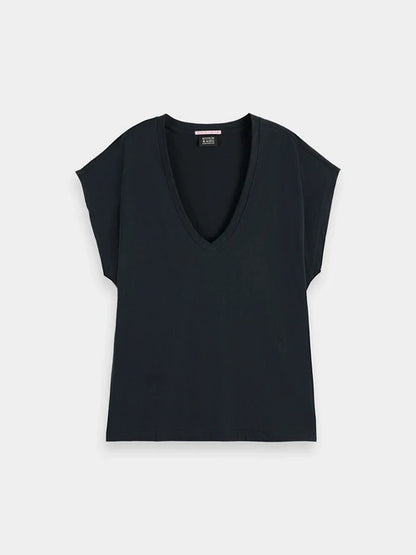 Scotch & Soda V Neck Slub Tee Shirt in Black or White