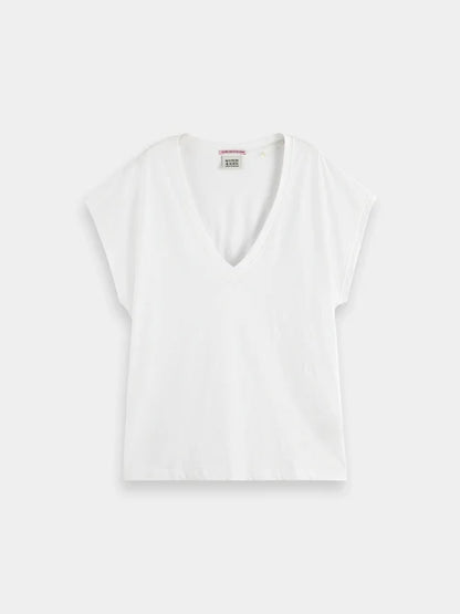 Scotch & Soda V Neck Slub Tee Shirt in Black or White
