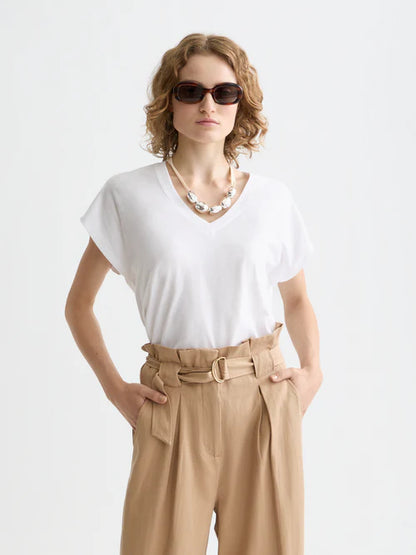 Scotch & Soda V Neck Slub Tee Shirt in Black or White