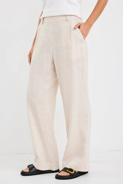 By Rosa Bestow Pumice Linen Elastic Back Wide Leg Pant