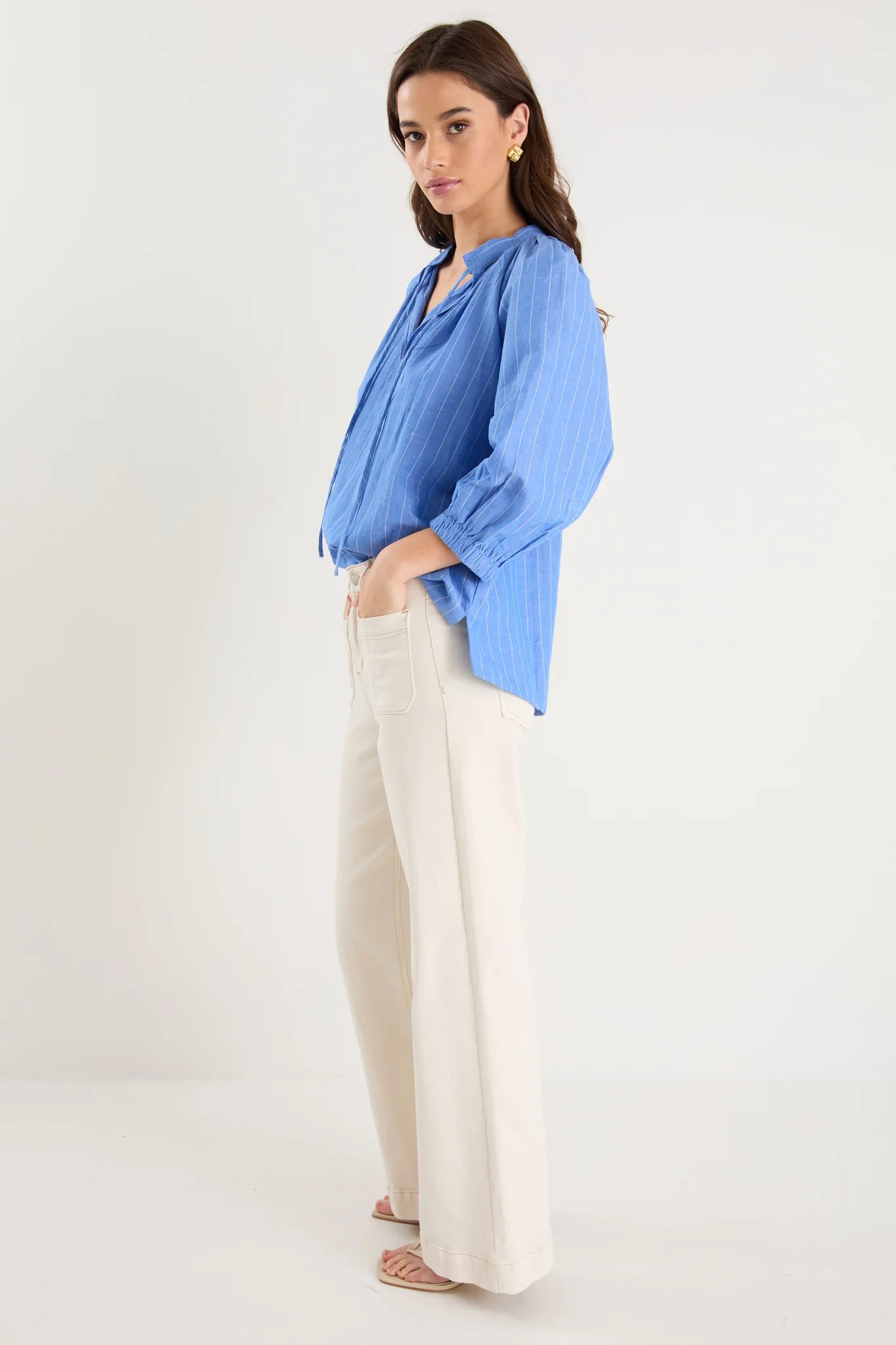by Rosa Compliment French Blue Blouson Mid Sleeve Top