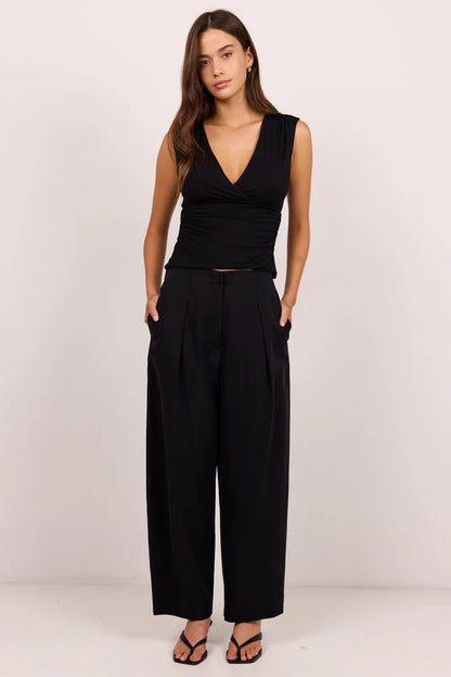 Stories Be Told Manifesto Black Front Pleat Barrel Leg Pants