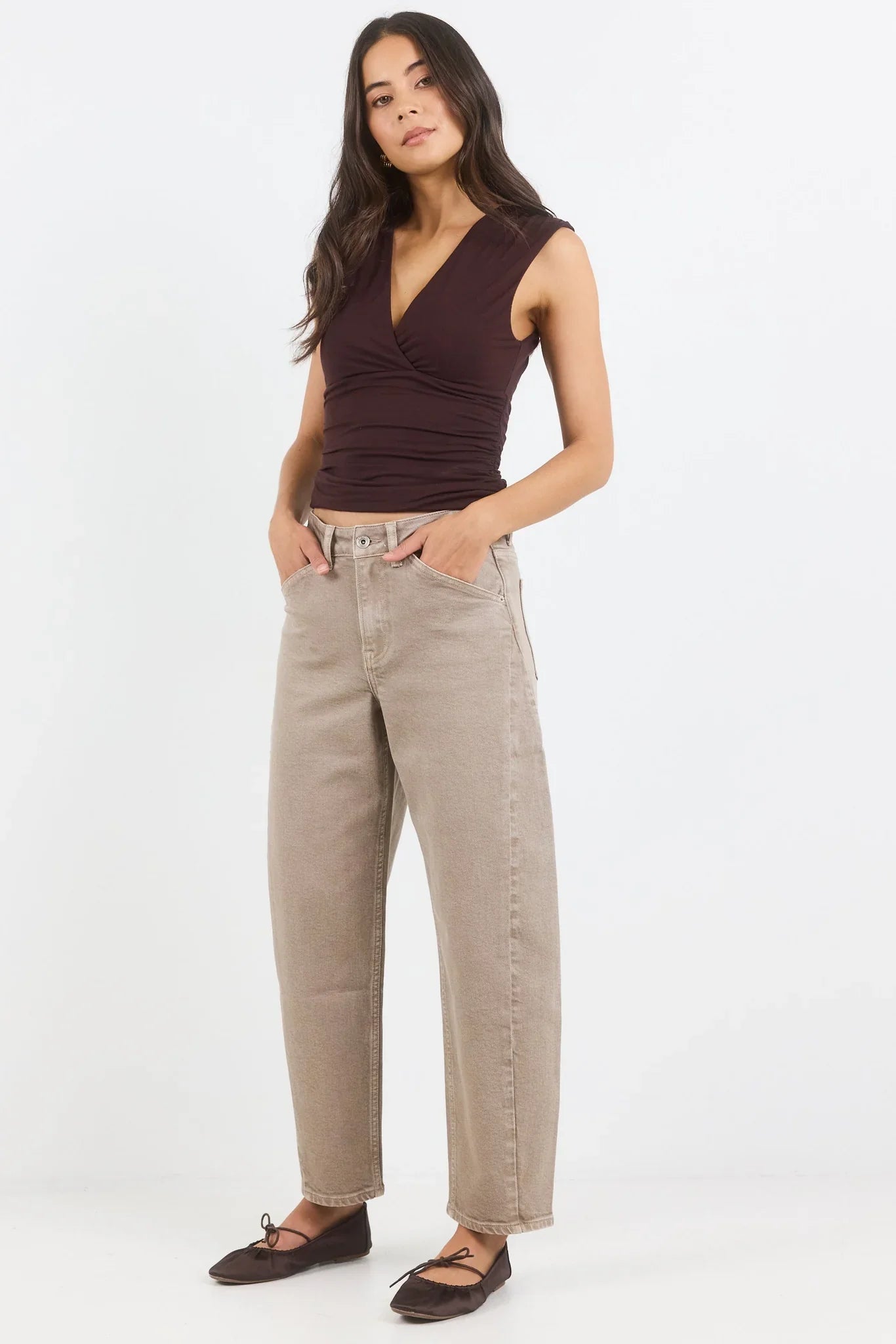 Stories Be Told Idolise Taupe Stretch Soft Barrel Jean