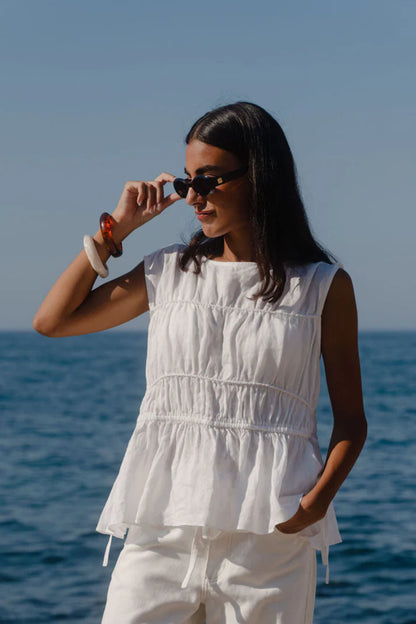 Stories Be Told Context Ivory Linen Relaxed Sleeveless Top
