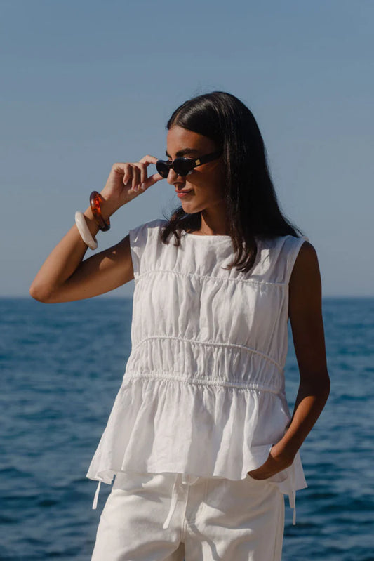 Stories Be Told Context Ivory Linen Relaxed Sleeveless Top