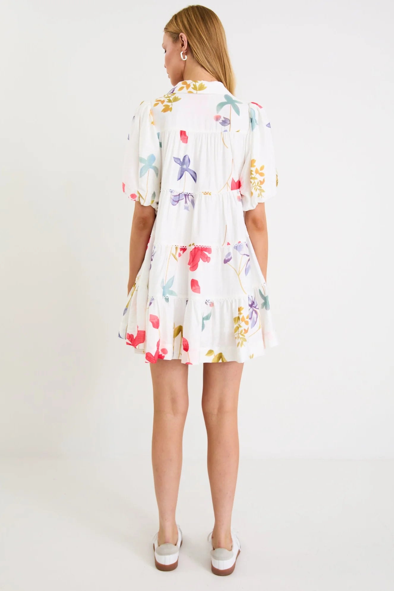 By Rosa Dahlia Cream Poppy Floral Mini Tiered Dress