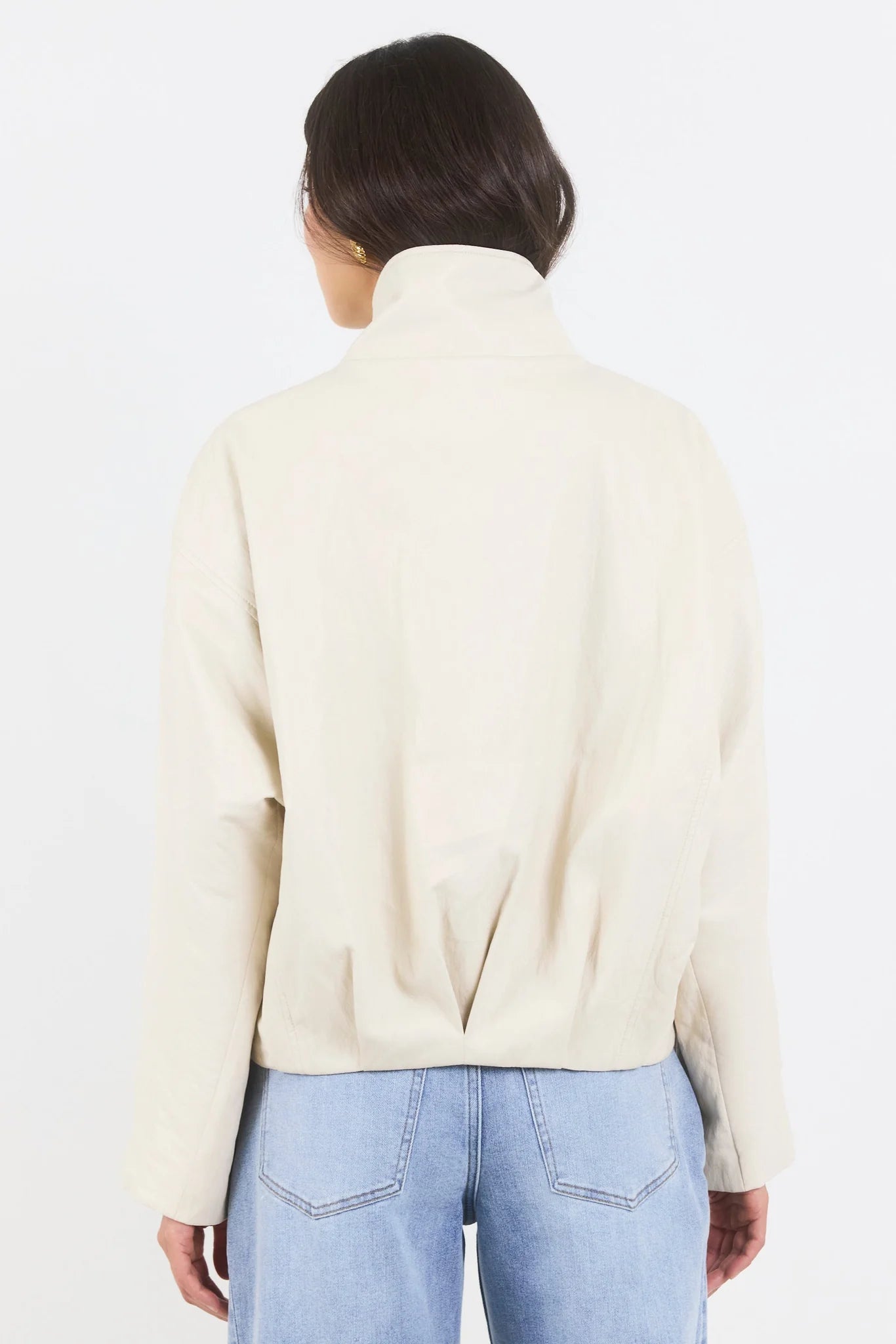 Stories Be Told Ensemble Putty Faux Leather Funnel Neck Zip Through Bomber Jacket