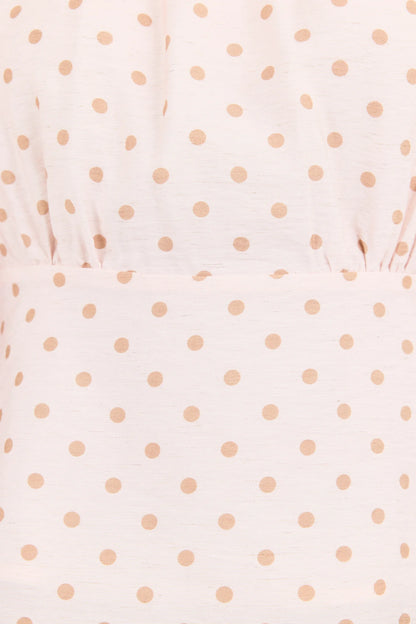 Stories Be Told Eventual Blush Chocolate Polka Dot Mid Sleeve Fit and Flare Top