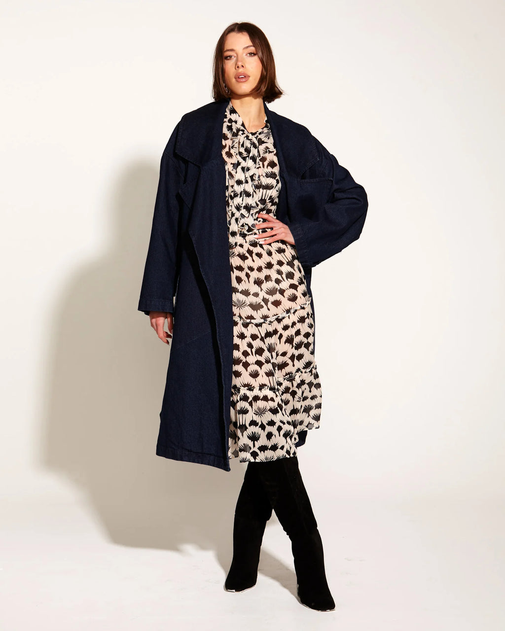 Fate+Becker Night And Day High Collar Oversized Denim Trench Coat - Midnight Blue