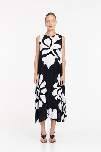 Blak Finally Here Dress Black/White Flower Print