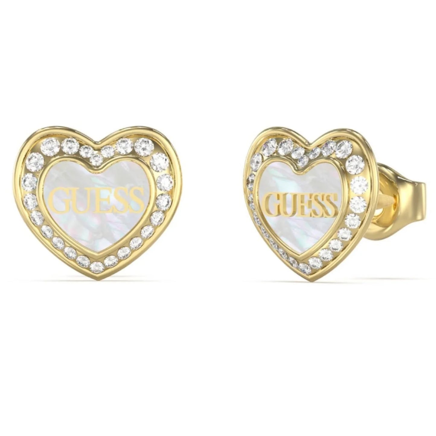 Guess Mother Of Pearl and Crystal Heart studs