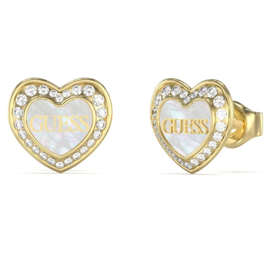 Guess Mother Of Pearl and Crystal Heart studs