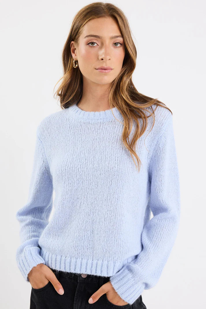 Among The Brave Genuine Ice Blue Crewneck Fluffy Long Sleeve Jumper