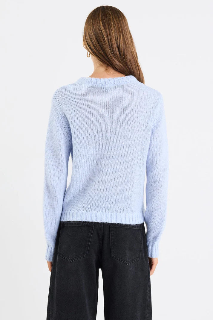 Among The Brave Genuine Ice Blue Crewneck Fluffy Long Sleeve Jumper