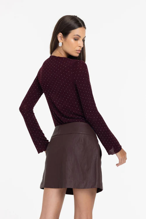 Blak  Gigi Top Burgundy With Sliver Diamantes