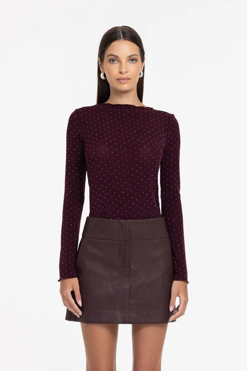Blak  Gigi Top Burgundy With Sliver Diamantes