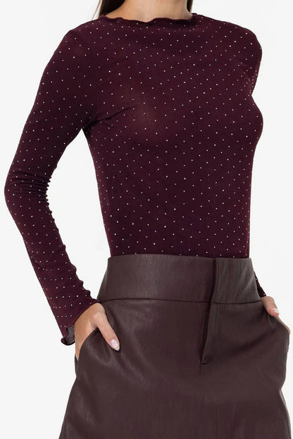 Blak  Gigi Top Burgundy With Sliver Diamantes