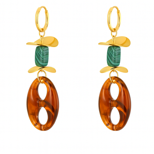 Me The Label Gold & Malachite Dangle Earring