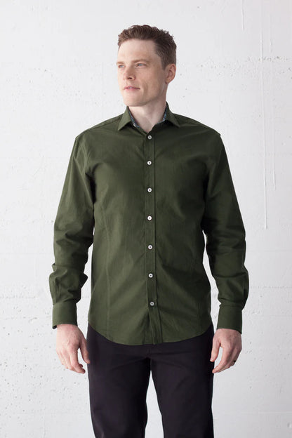 Lichfield Cotton Shirt in Forest Green