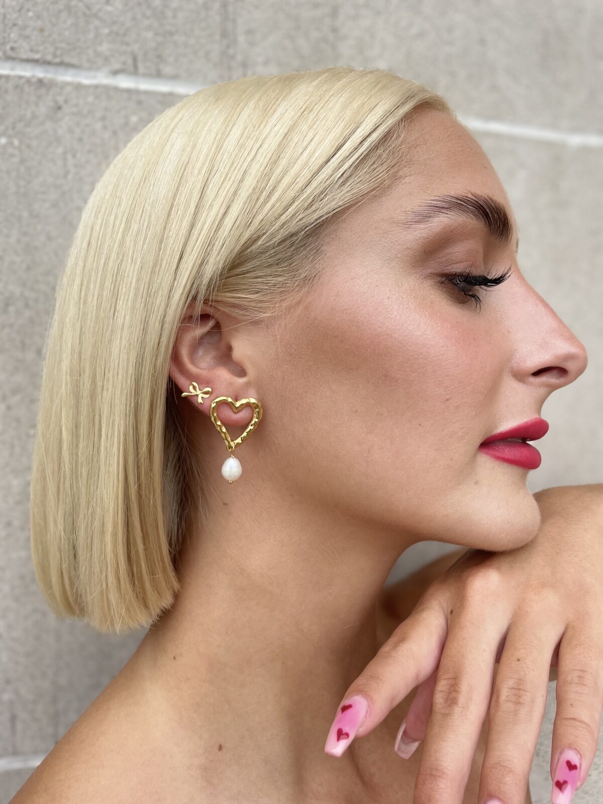 Me The Label Heart Pearl Gem Earrings