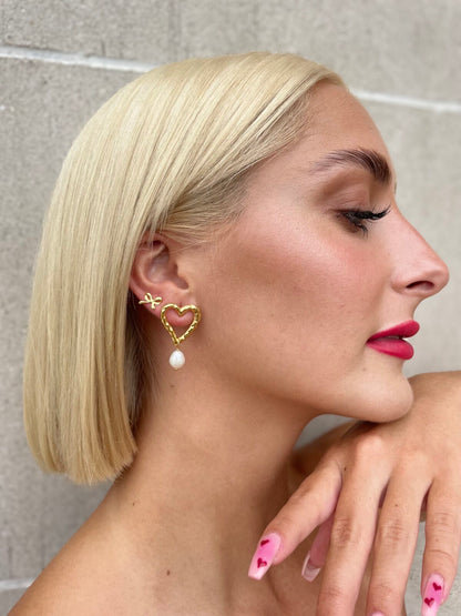 Me The Label Heart Pearl Gem Earrings