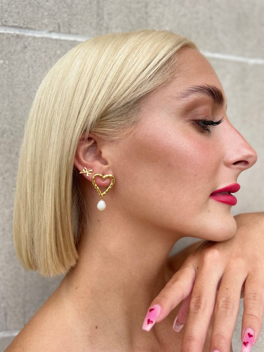 Me The Label Heart Pearl Gem Earrings