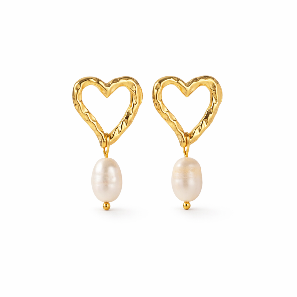 Me The Label Heart Pearl Gem Earrings