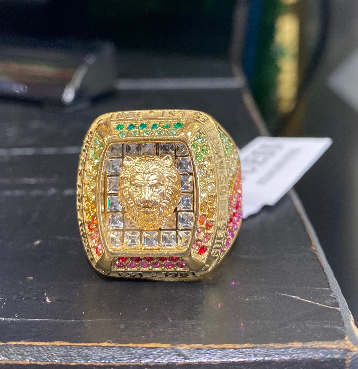 Guess Lion Pave Signet Ring in Crystal or Rainbow