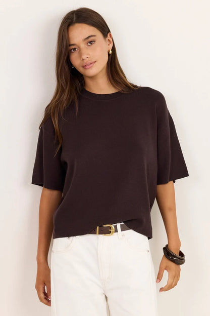 Stories Be Told Intrepid Chocolate Relaxed Knit Tee