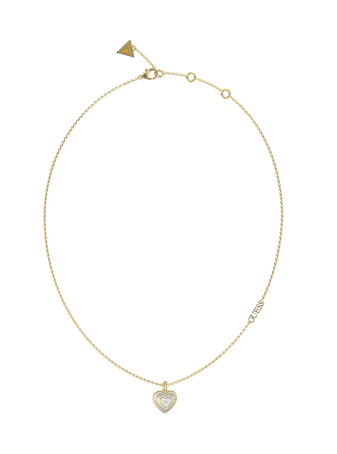 Guess Mother Of Pearl Crystal Heart Necklace