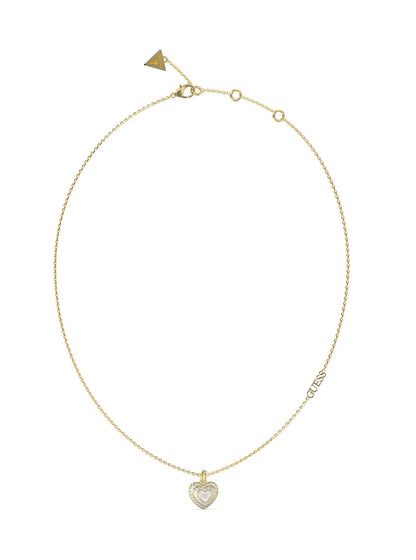 Guess Mother Of Pearl Crystal Heart Necklace