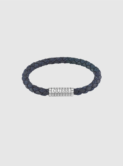 Guess Silver Logo Leather Bracelet