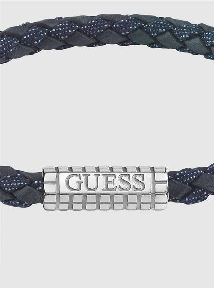 Guess Silver Logo Leather Bracelet