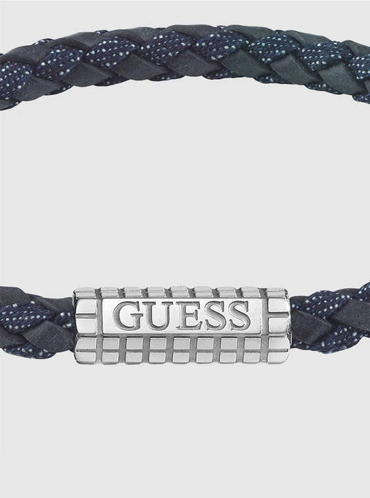 Guess Silver Logo Leather Bracelet