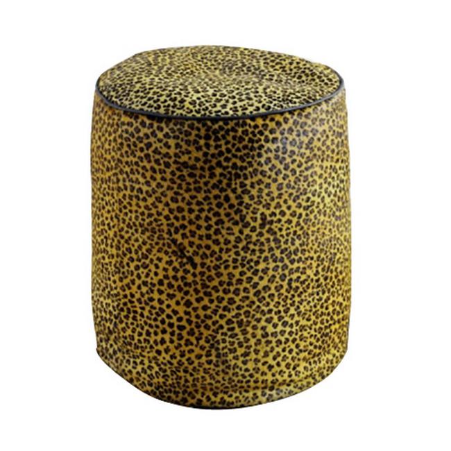 Rembrandt Leopard Round Leather Ottoman