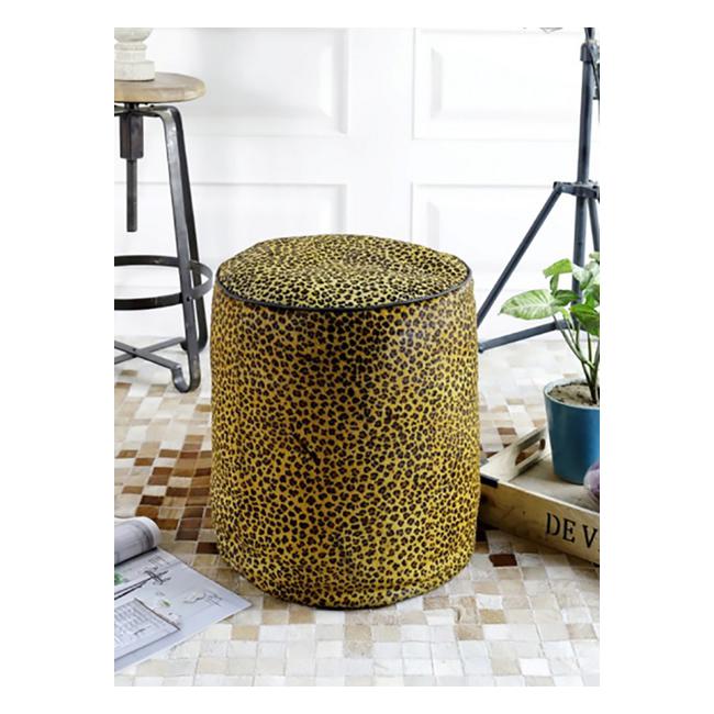 Rembrandt Leopard Round Leather Ottoman