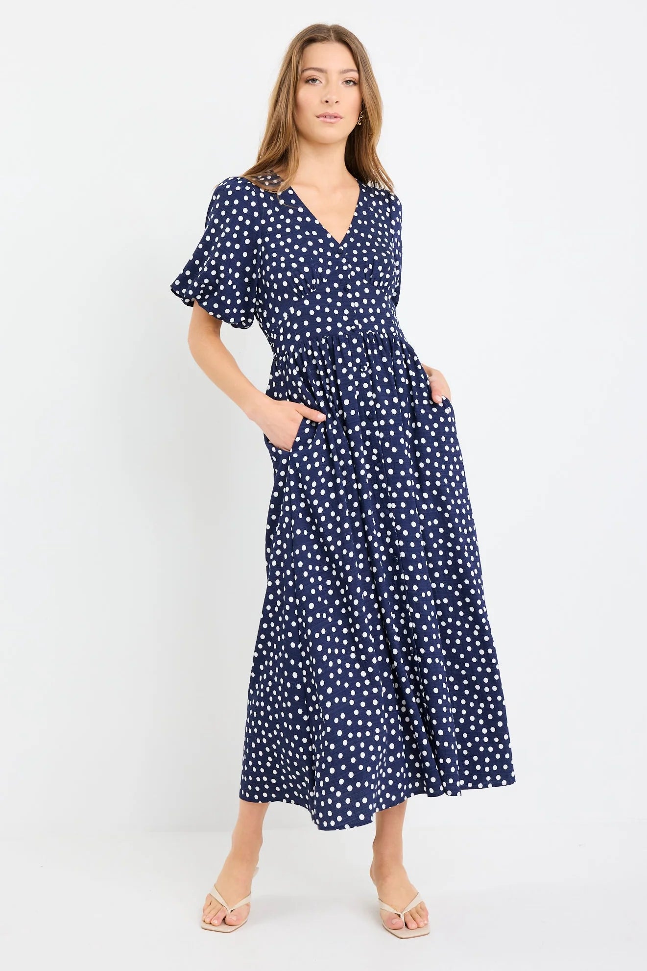 Stories Be Told Lisbon Navy Polka Dot Dress