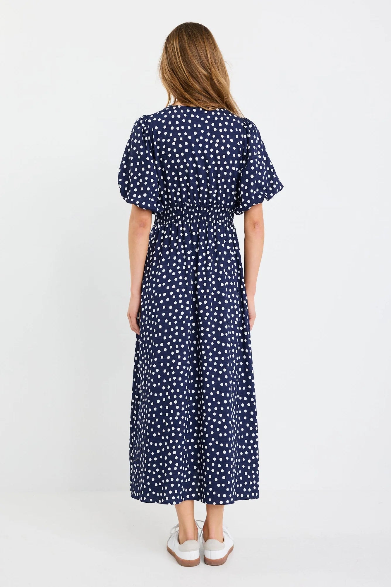 Stories Be Told Lisbon Navy Polka Dot Dress