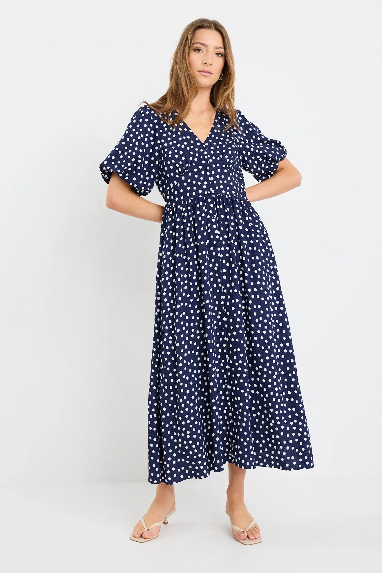 Stories Be Told Lisbon Navy Polka Dot Dress