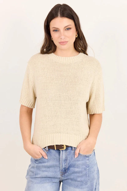 by Rosa Loveable Oat Tape Yarn Knit Tee