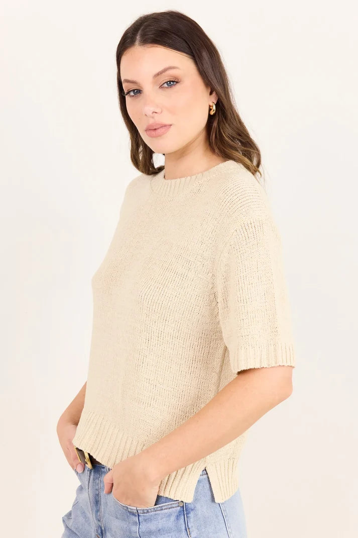 by Rosa Loveable Oat Tape Yarn Knit Tee