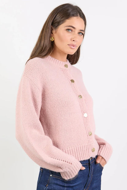 Among The Brave Mirage Blush Crewneck Cardigan