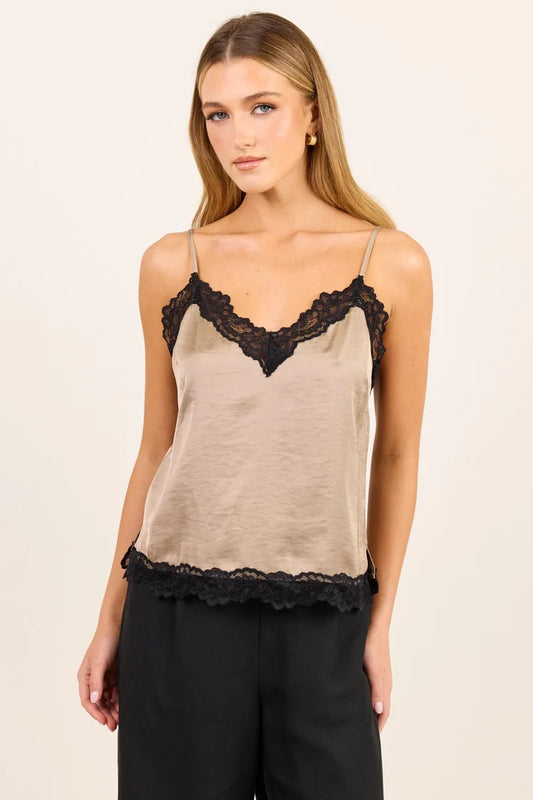 Stories Be Told Nocturne Satin Lace Trim Cami