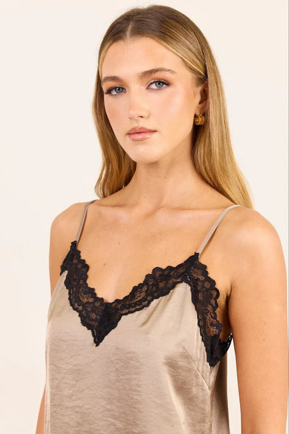 Stories Be Told Nocturne Satin Lace Trim Cami