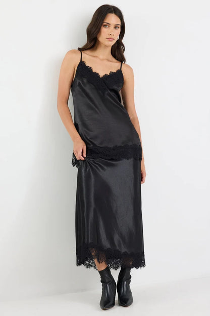 Georgia Zoe Noir Satin Lace Trim Cami