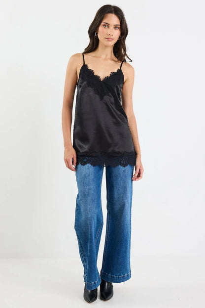 Georgia Zoe Noir Satin Lace Trim Cami