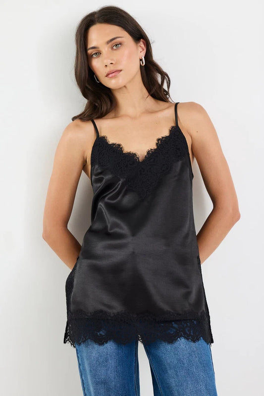 Georgia Zoe Noir Satin Lace Trim Cami